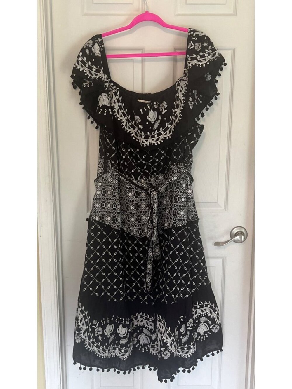 Anthropologie Off The shoulder Marisol Black White Midi Dress Ruffle 24W NWT - Picture 3 of 12